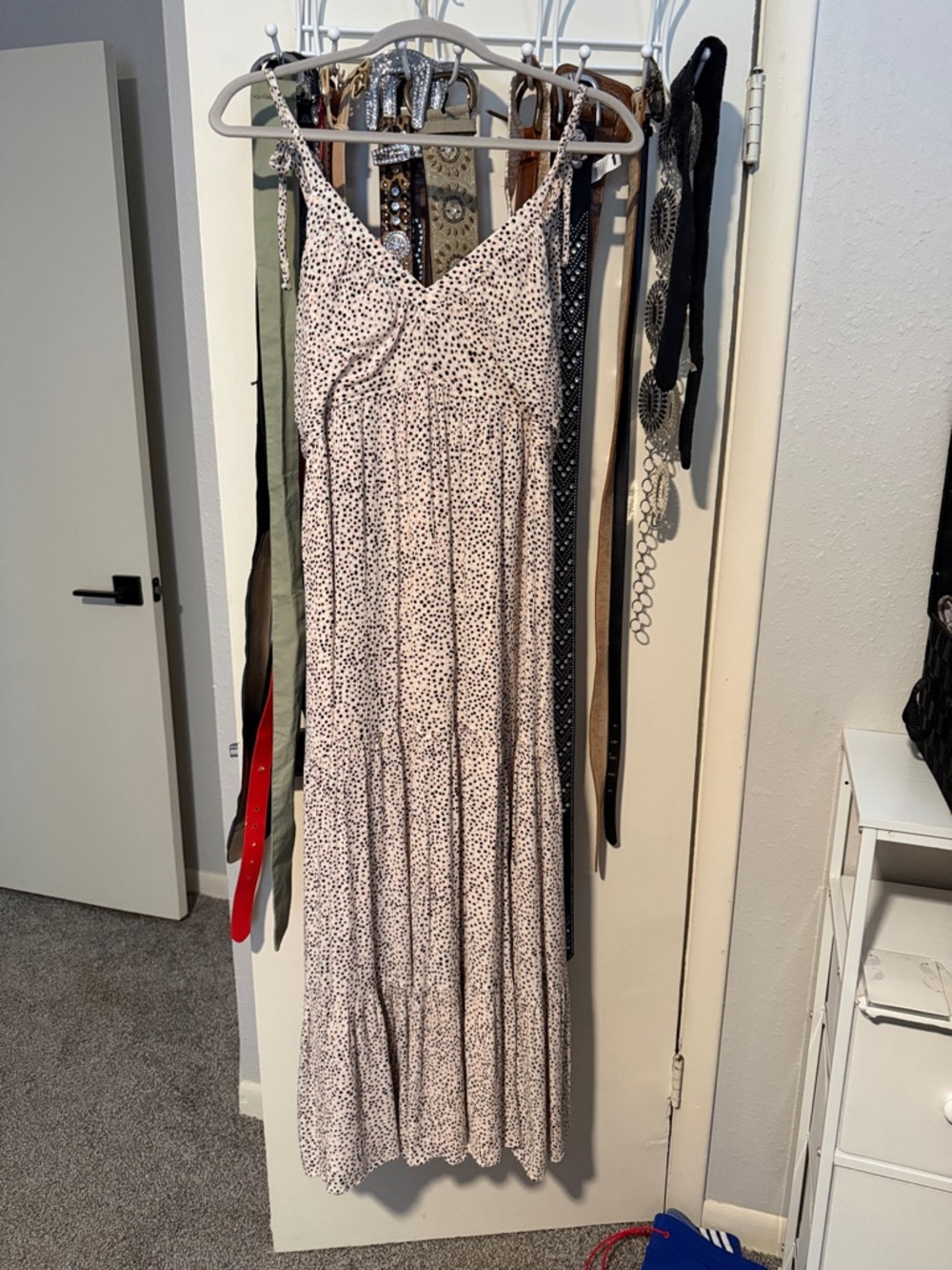 Express Cream Maxi Dress with Black Dot Print